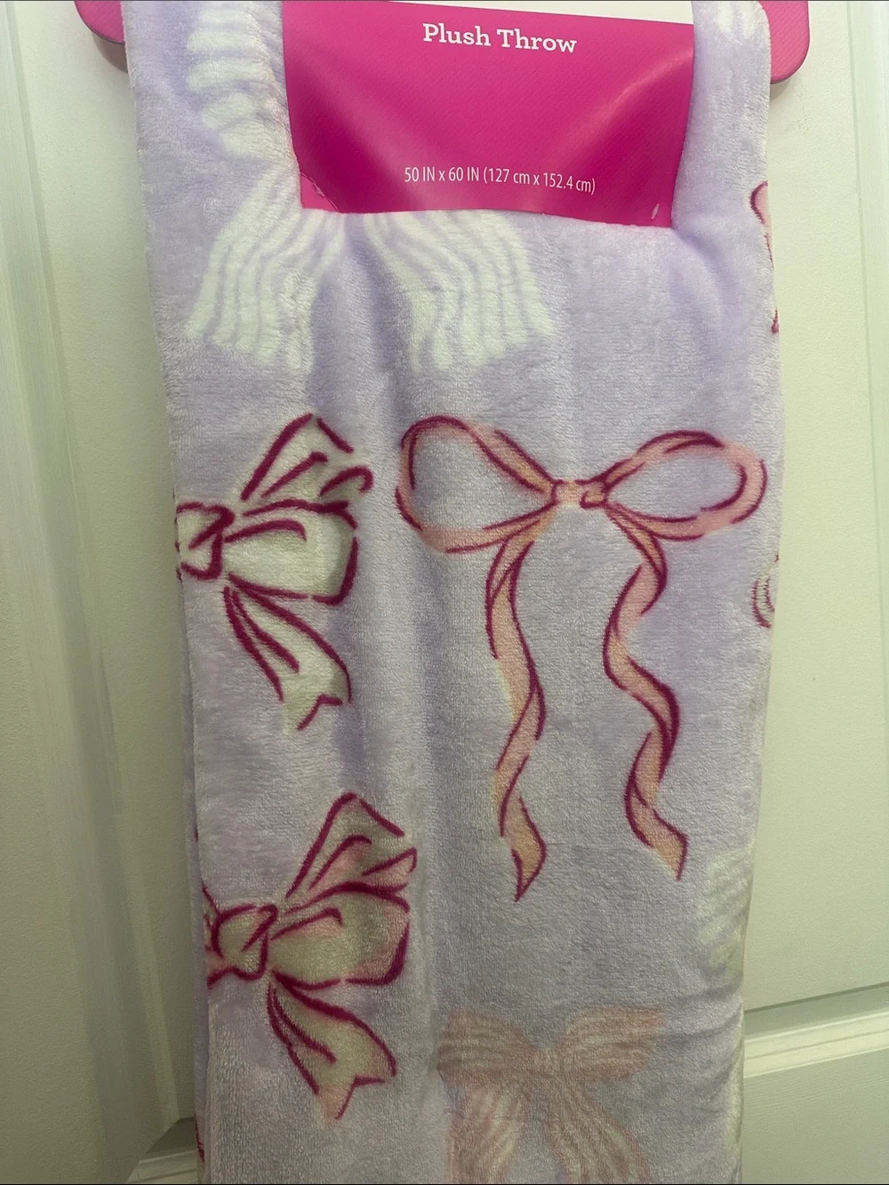 Plush Bow Print Throw Blanket - Lavender Pink 50x60 inches NWT